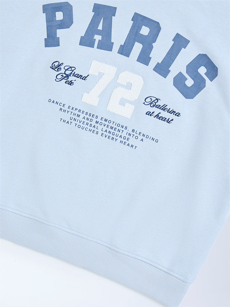 Y&F Kids Light Blue Text Design Cotton-Blend Sweatshirt