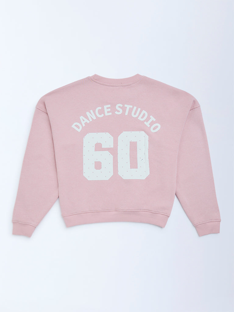 Y&F Kids Pink Text-Printed Cotton-Blend Sweatshirt