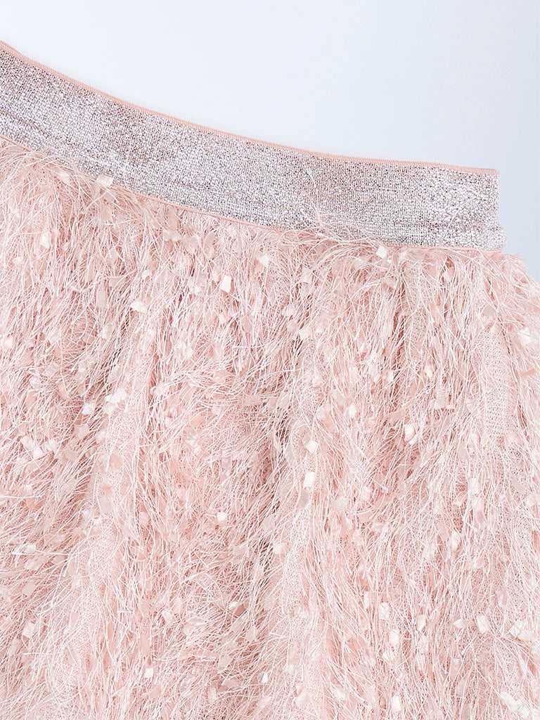 HOP Kids Dusty Pink Faux-Fur High-Rise Skirt