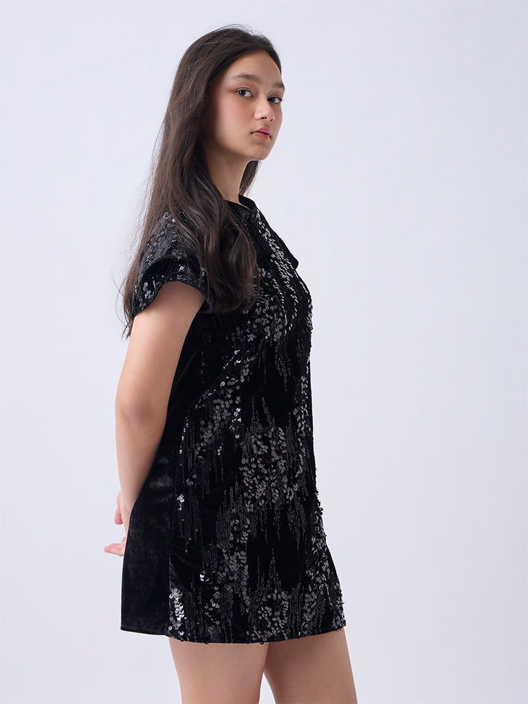 Y&F Kids Black Sequin Embellished Party Dress