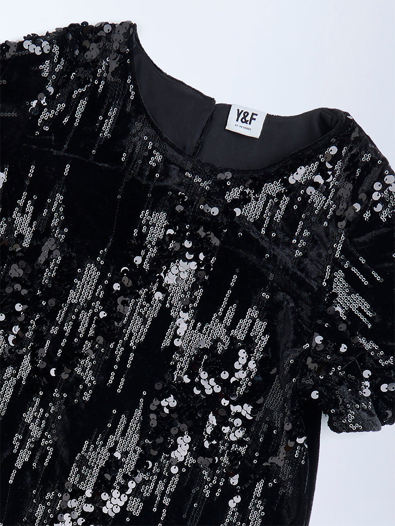 Y&F Kids Black Sequin Embellished Party Dress
