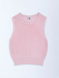 Y&F Kids Pink Knit-Textured Cotton Sweater