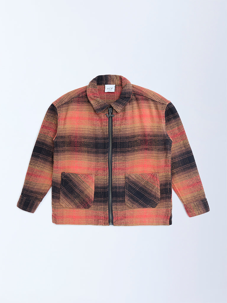 HOP Kids Rust Checkered Cotton Shirt