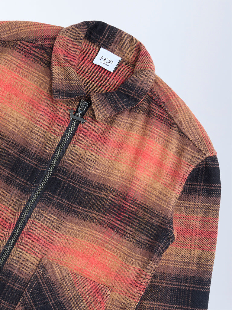 HOP Kids Rust Checkered Cotton Shirt
