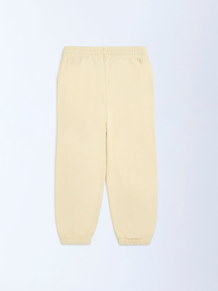 HOP Kids Light Yellow High-Rise Cotton-Blend Joggers