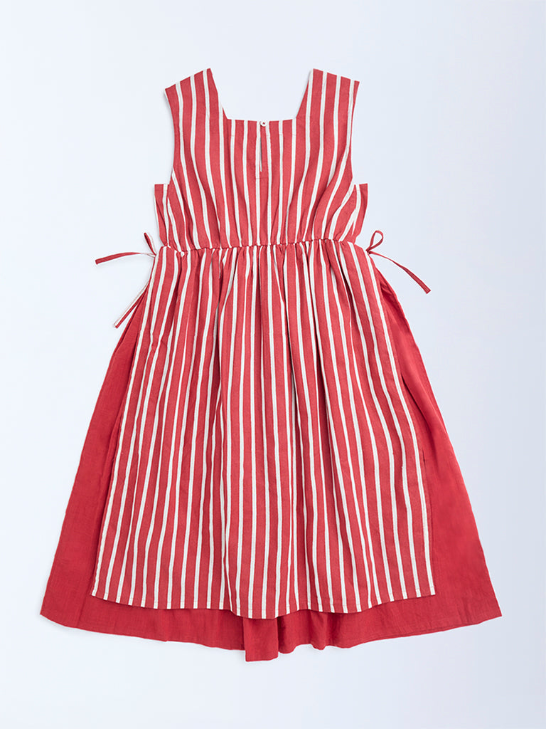 Utsa Kids Red Striped Cotton-Blend A-Line Dress - (8-14yrs)