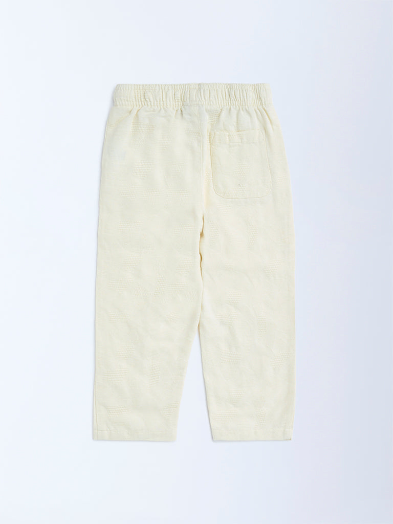 HOP Kids Off-White Textured Mid-Rise Cotton Trousers