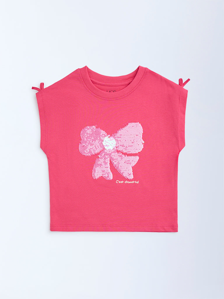 HOP Kids Fuchsia Sequin Detailed Cotton Top