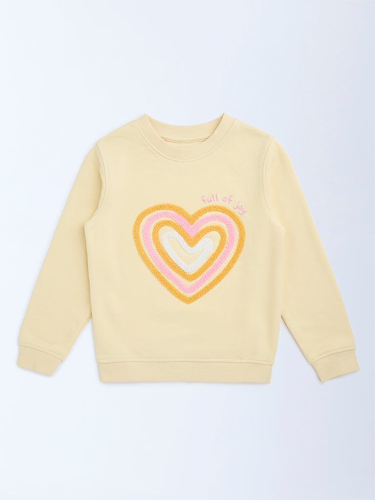 HOP Kids Light Yellow Embroidered Cotton-Blend Sweatshirt