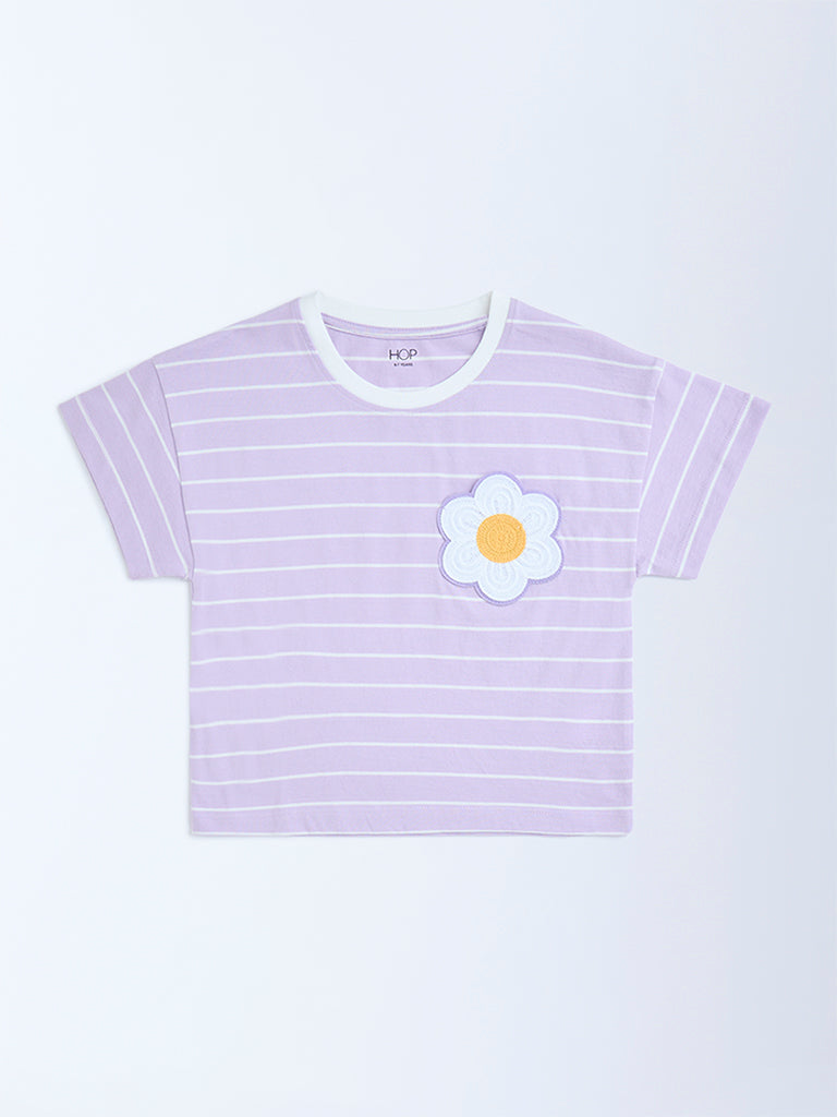 HOP Kids Lilac Striped Cotton T-Shirt
