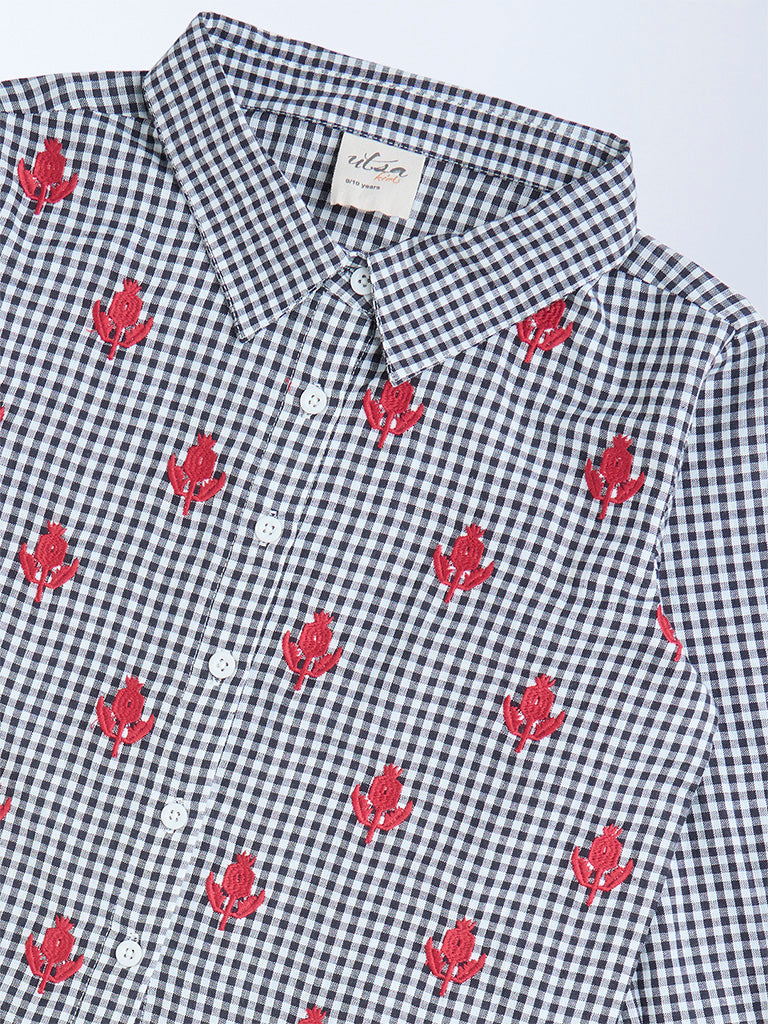 Utsa Kids Black Gingham Checkered Cotton Shirt - (8-14yrs)