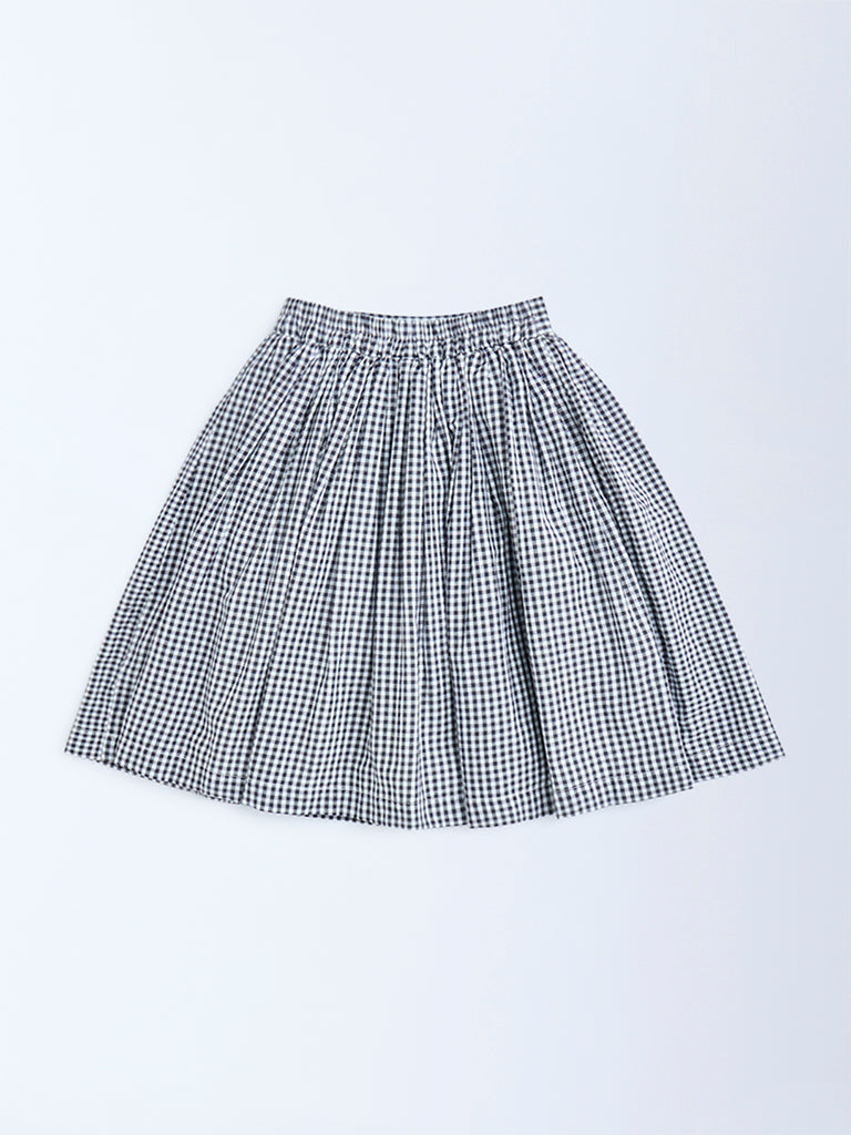 Utsa Kids Black Gingham Checkered Cotton Skirt - (2-8yrs)