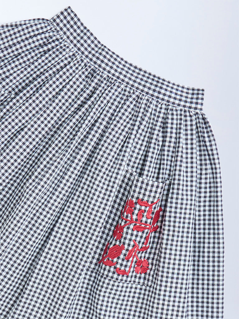 Utsa Kids Black Gingham Checkered Cotton Skirt - (2-8yrs)