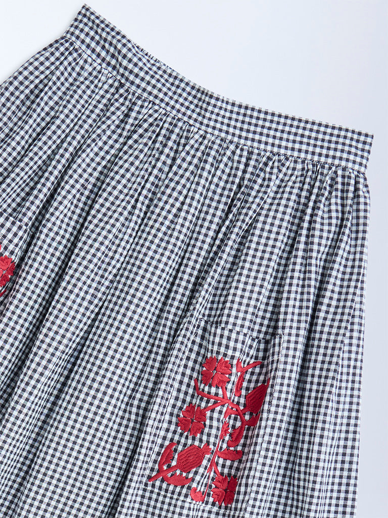 Utsa Kids Black Gingham Checkered Cotton Skirt - (8-14yrs)