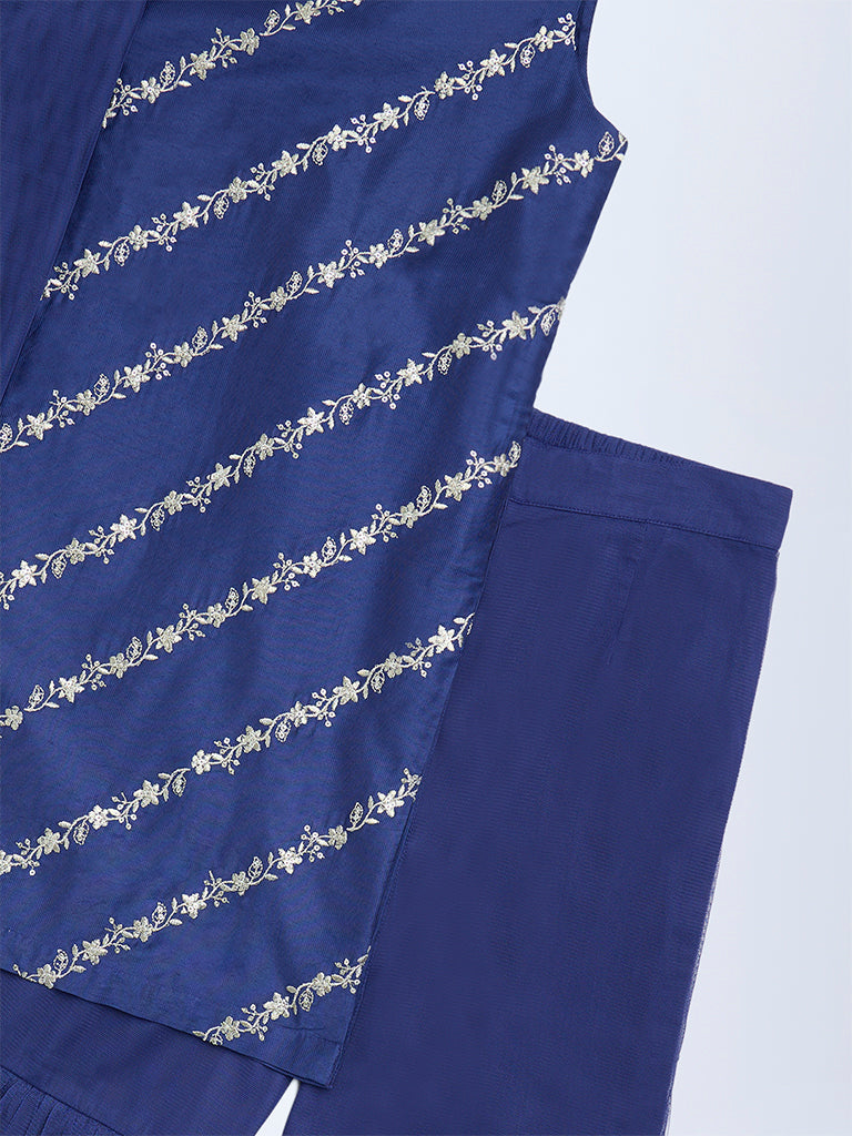 Utsa Kids Navy Embellished Sharara Ethnic Set - (8-14yrs)