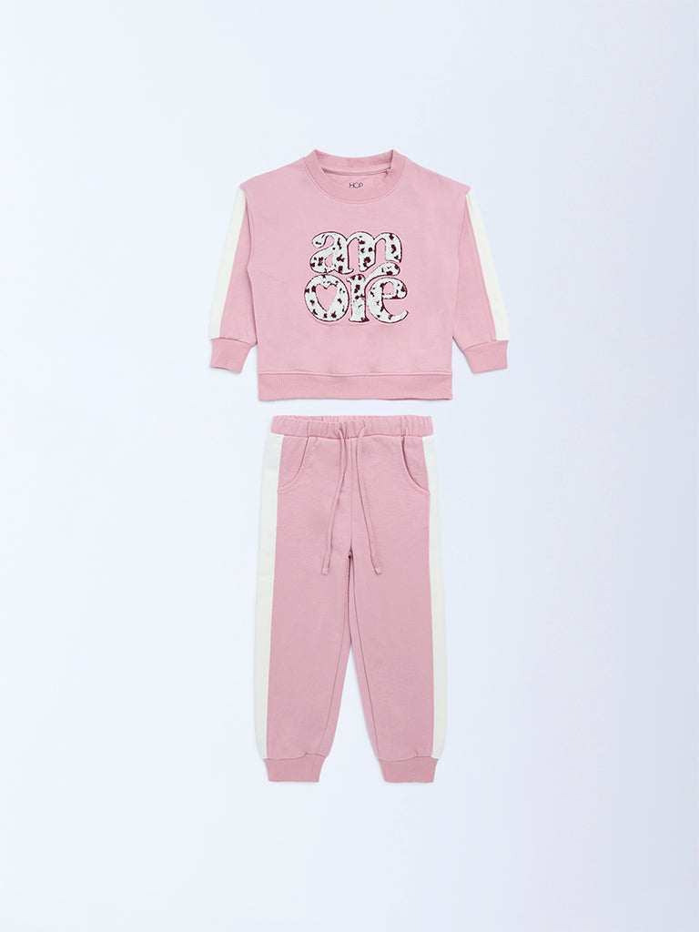 HOP Kids Pink Cotton-Blend Sweatshirt and Joggers Set
