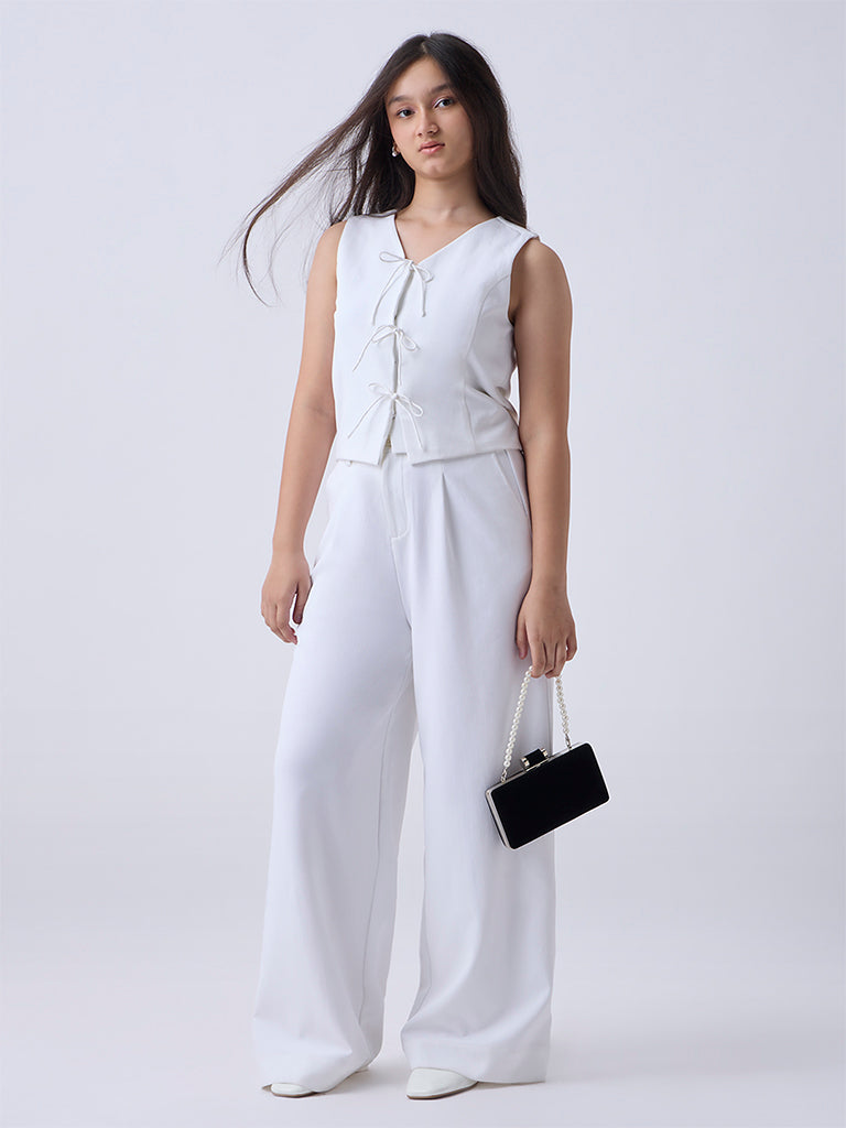Y&F Kids White Solid High-Rise Trousers