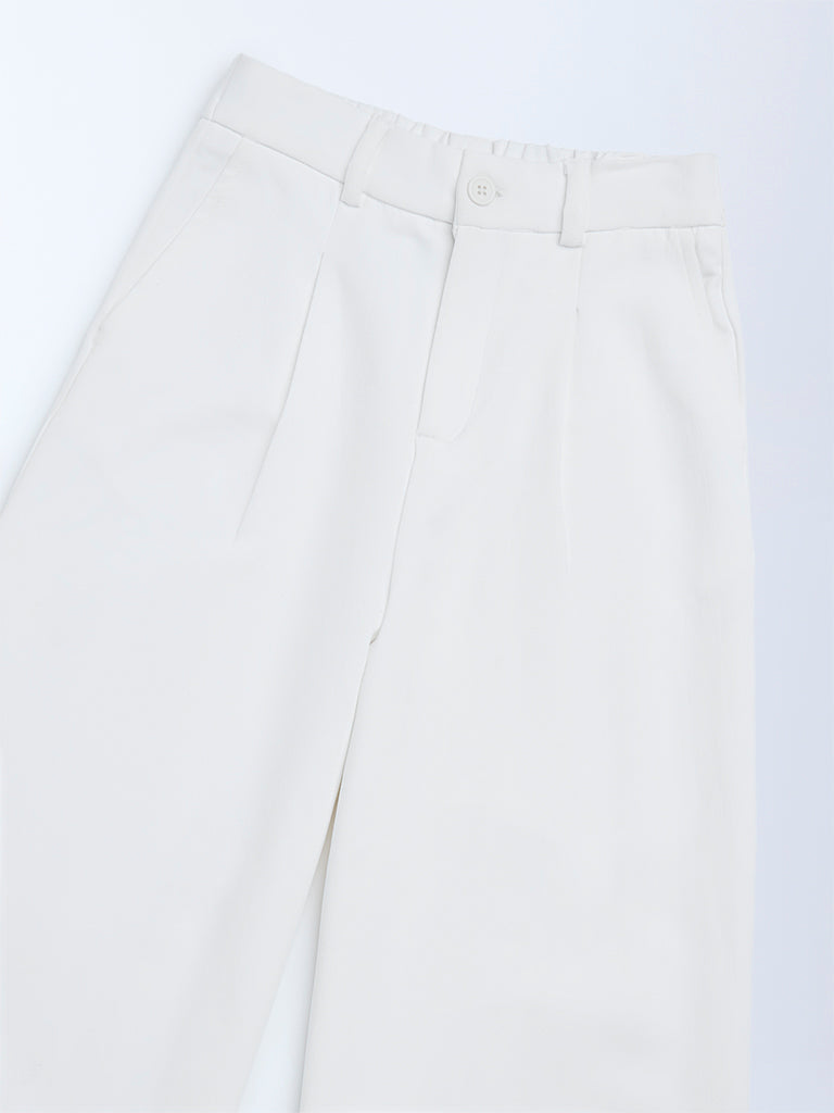 Y&F Kids White Solid High-Rise Trousers