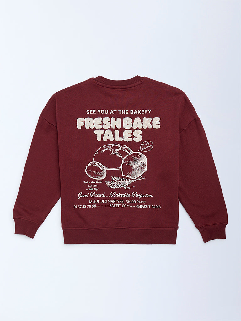 Y&F Kids Burgundy Printed Cotton-Blend Sweatshirt