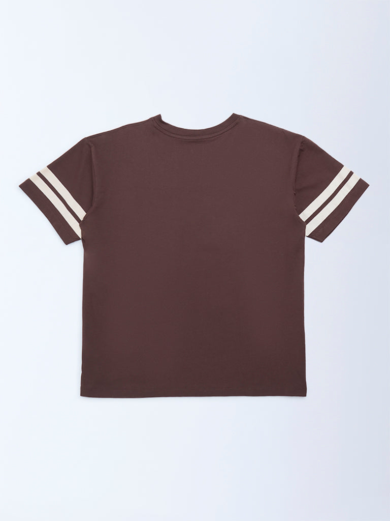 Y&F Kids Brown Printed Cotton T-Shirt