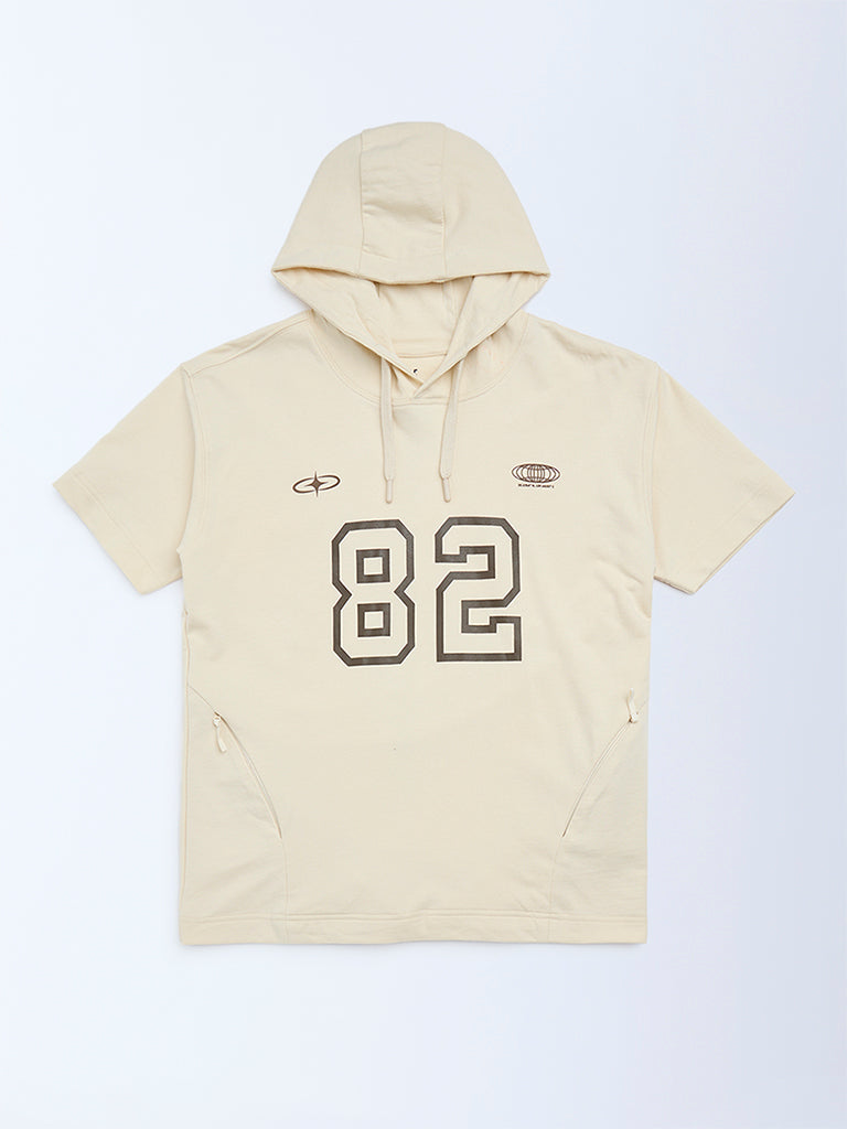 Y&F Kids Beige Printed Cotton Hoodie