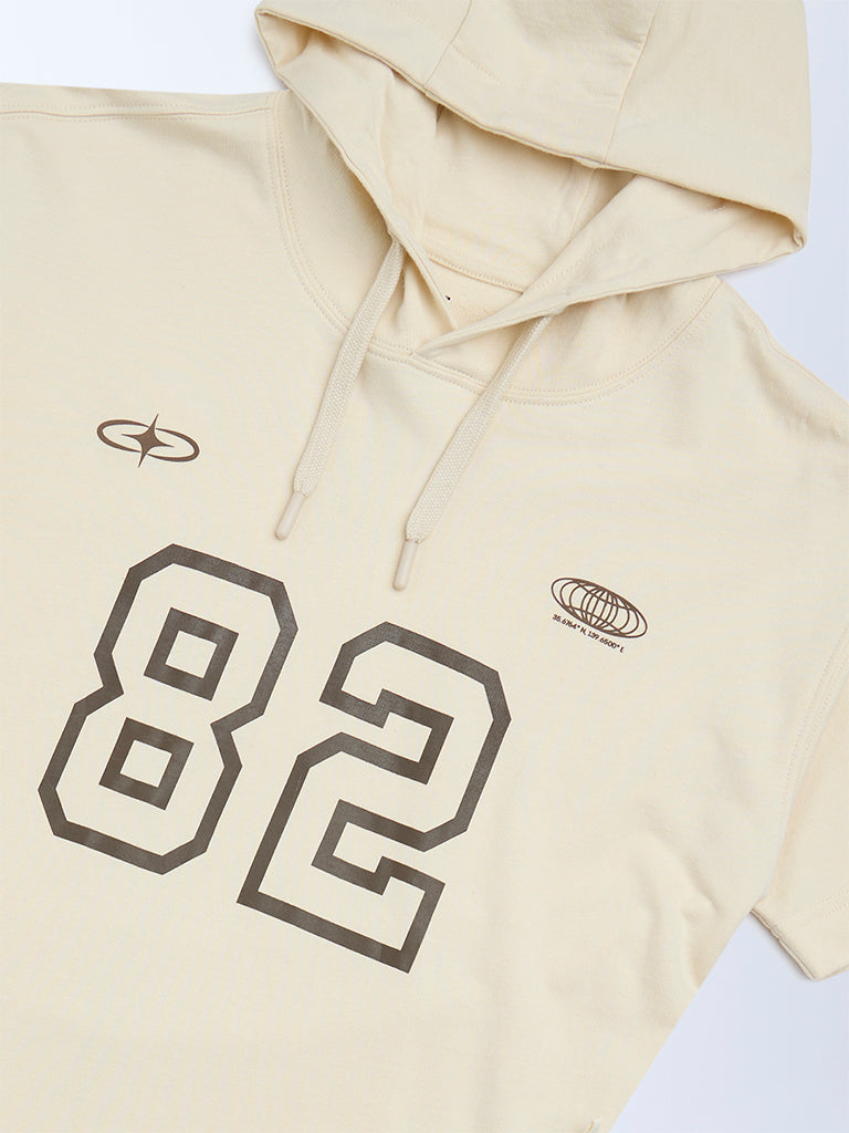 Y&F Kids Beige Printed Cotton Hoodie