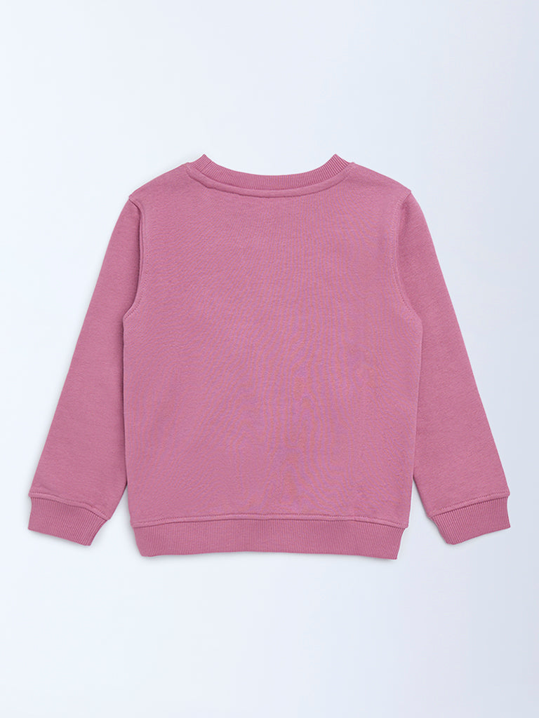 HOP Kids Dusty Pink Animal Printed Cotton-Blend Sweatshirt