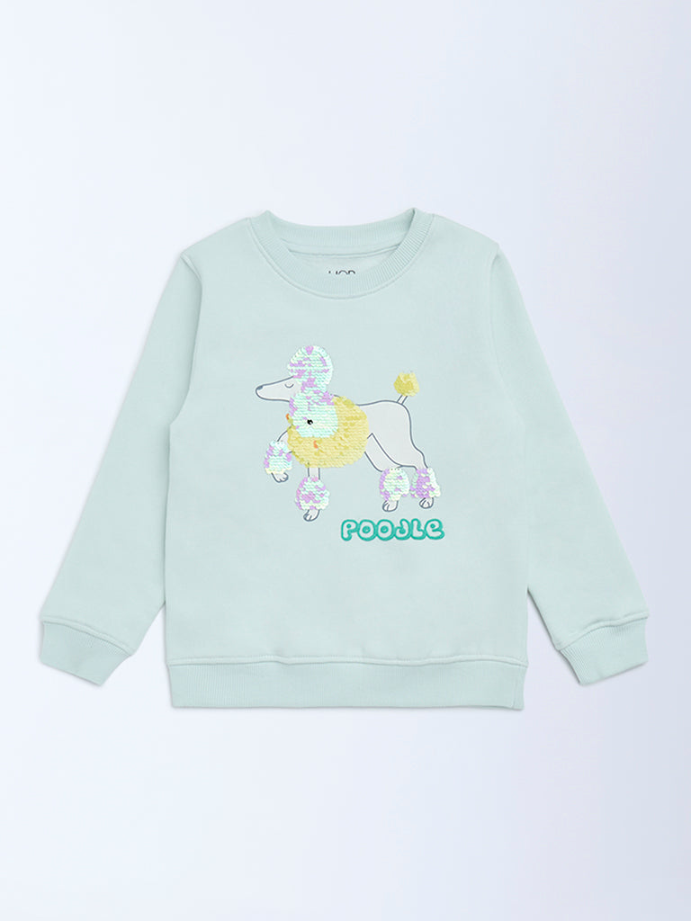 HOP Kids Mint Green Embellished Cotton-Blend Sweatshirt