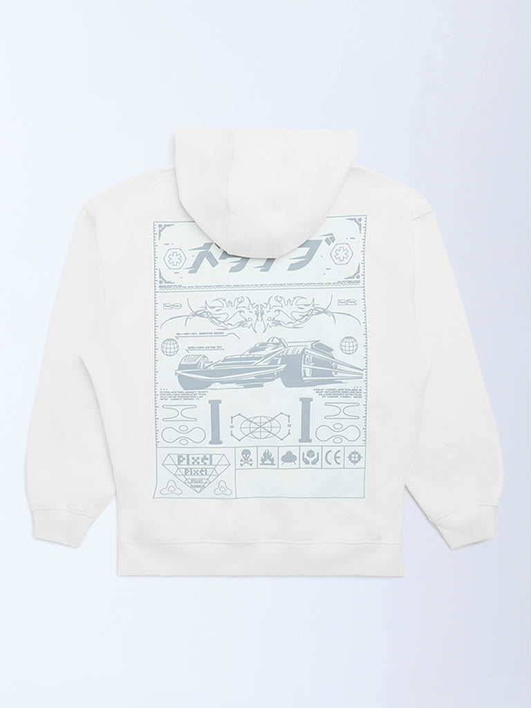 Y&F Kids Off-White Printed Cotton-Blend Hoodie