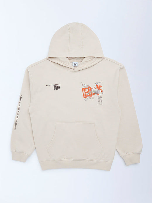 Y&F Kids Beige Printed Cotton-Blend Hoodie