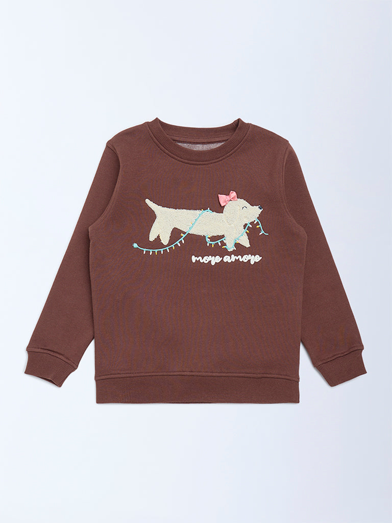 HOP Kids Brown Animal-Detail Cotton-Blend Sweatshirt