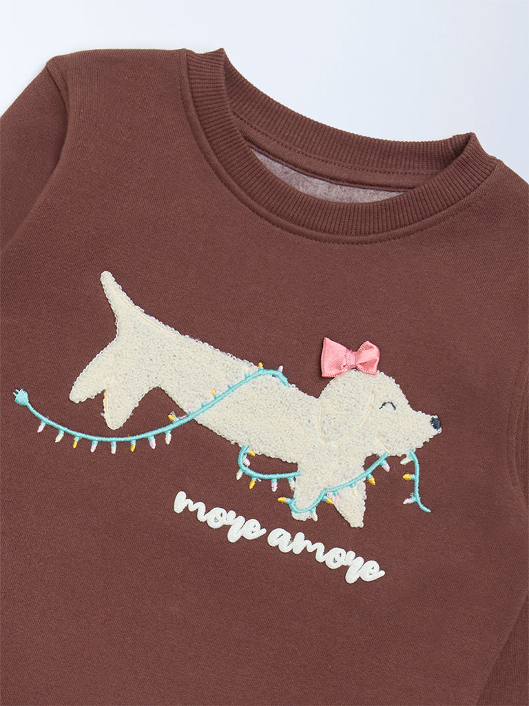 HOP Kids Brown Animal-Detail Cotton-Blend Sweatshirt