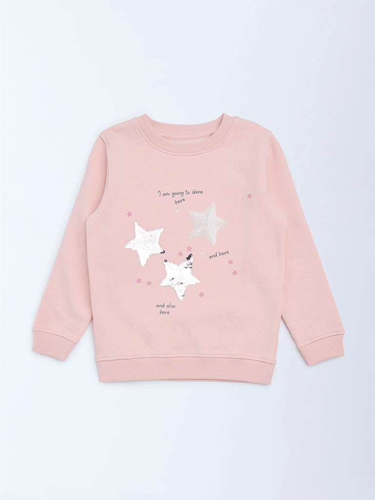 HOP Kids Dusty Pink Embellished Cotton-Blend Sweatshirt