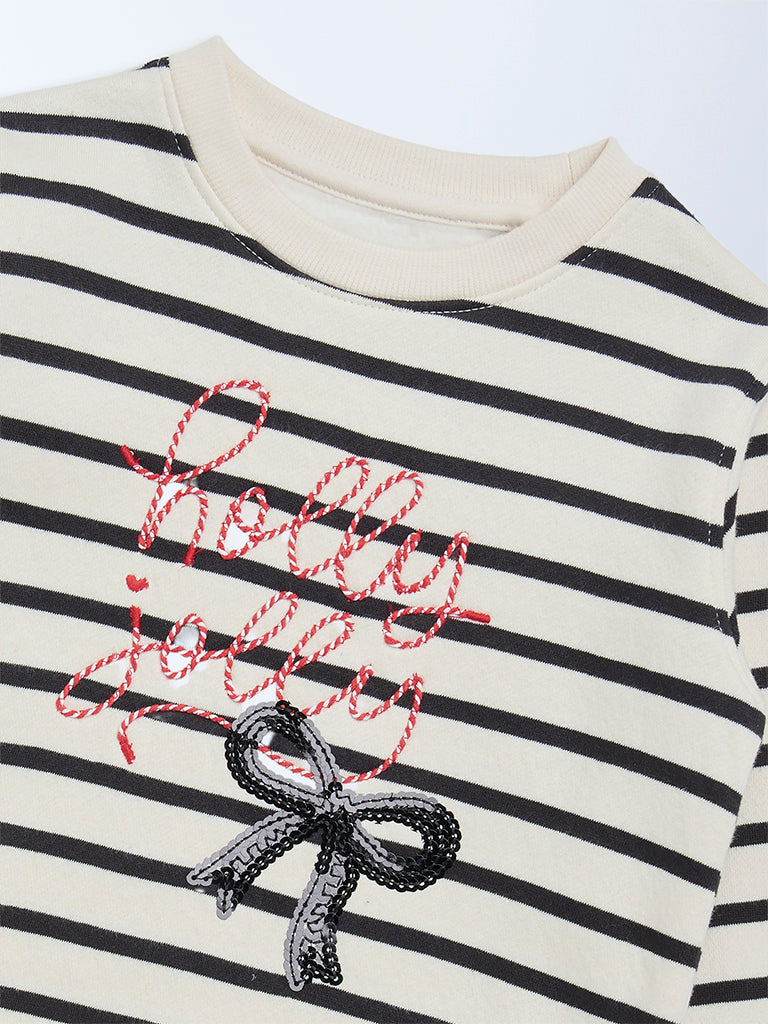HOP Kids Off-White Striped Cotton-Blend Sweatshirt