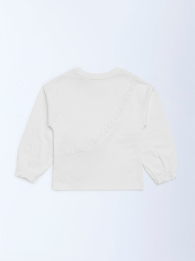 HOP Kids Off-White Heart Embellished Cotton Top