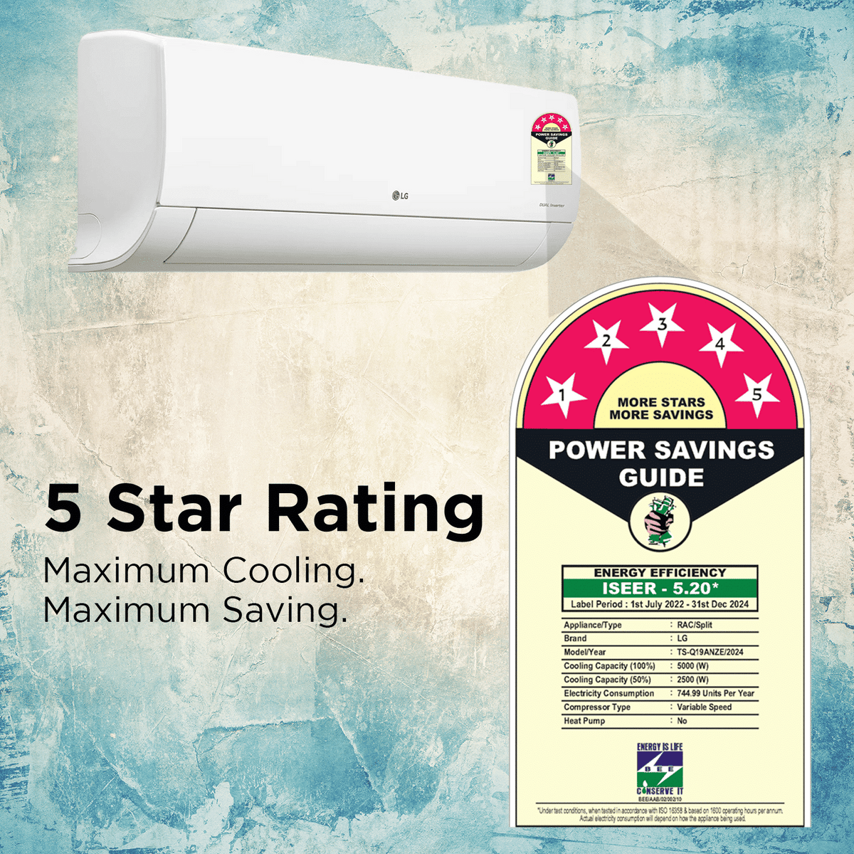 LG TS 6 in 1 Convertible 1.5 Ton 5 Star Dual Inverter Split AC with AI Technology (Copper Condenser, TS-Q19ANZE.AMLG)
