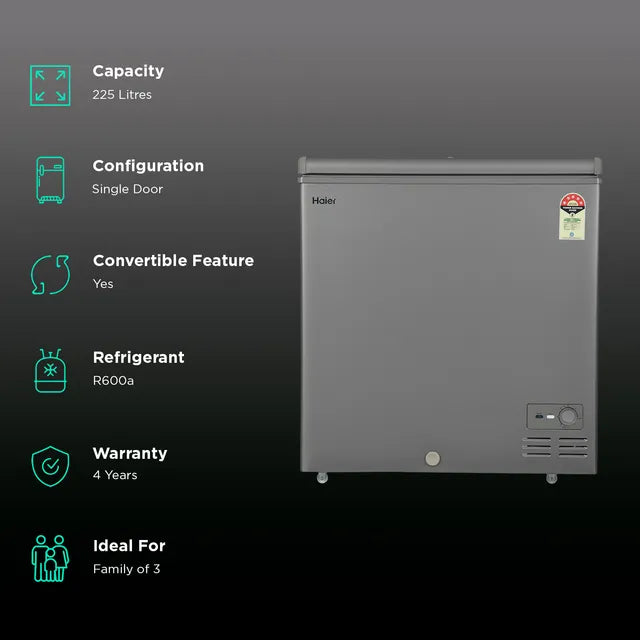Haier Titanium 225 Litres 5 Star Single Door Deep Freezer (Stabilizer Free Operation, HFC-225SME5, Grey)