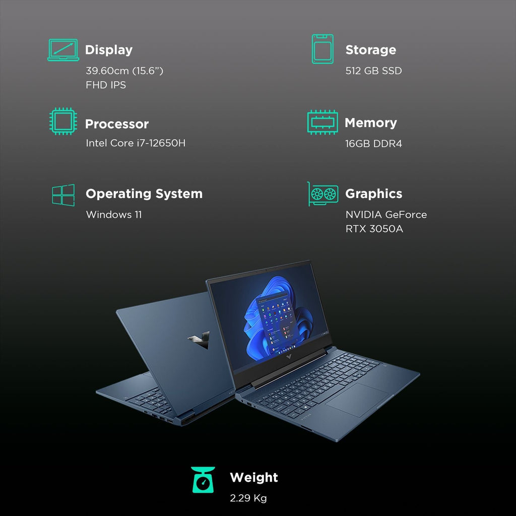 HP Victus 15-FA1411TX Intel Core i7 12th Gen Gaming Laptop (16GB, 512GB SSD, Windows 11 Home, 4GB Graphics, 15.6 inch 144 Hz Full HD IPS Display, NVIDIA GeForce RTX 3050, MS Office Home & Student 2021, Performance Blue, 2.29 KG)