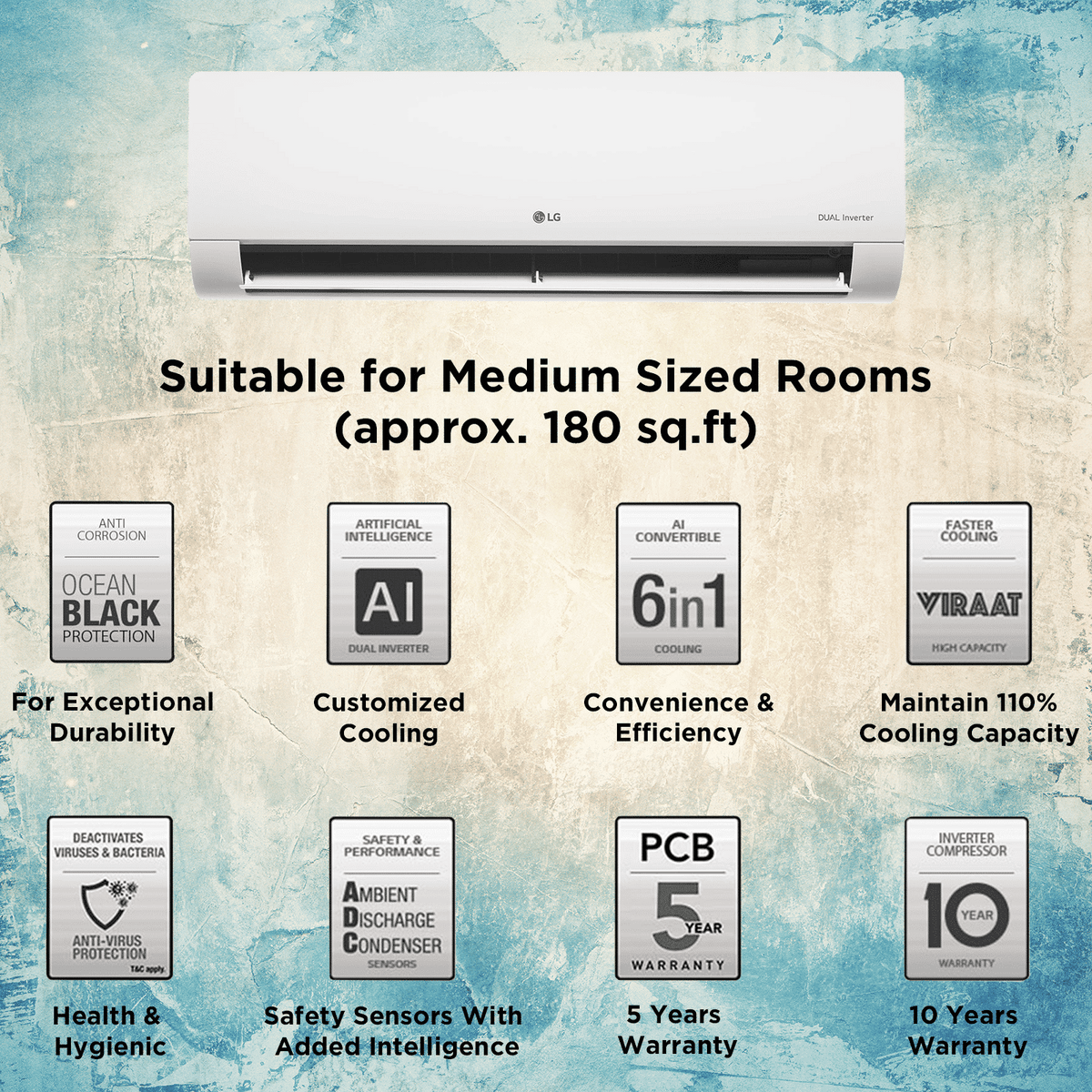 LG 6 in 1 Convertible 1.5 Ton 5 Star Dual Inverter Split AC with HD Filter (2025 Model, Copper Condenser, US-Q19ANZE.ANLG)