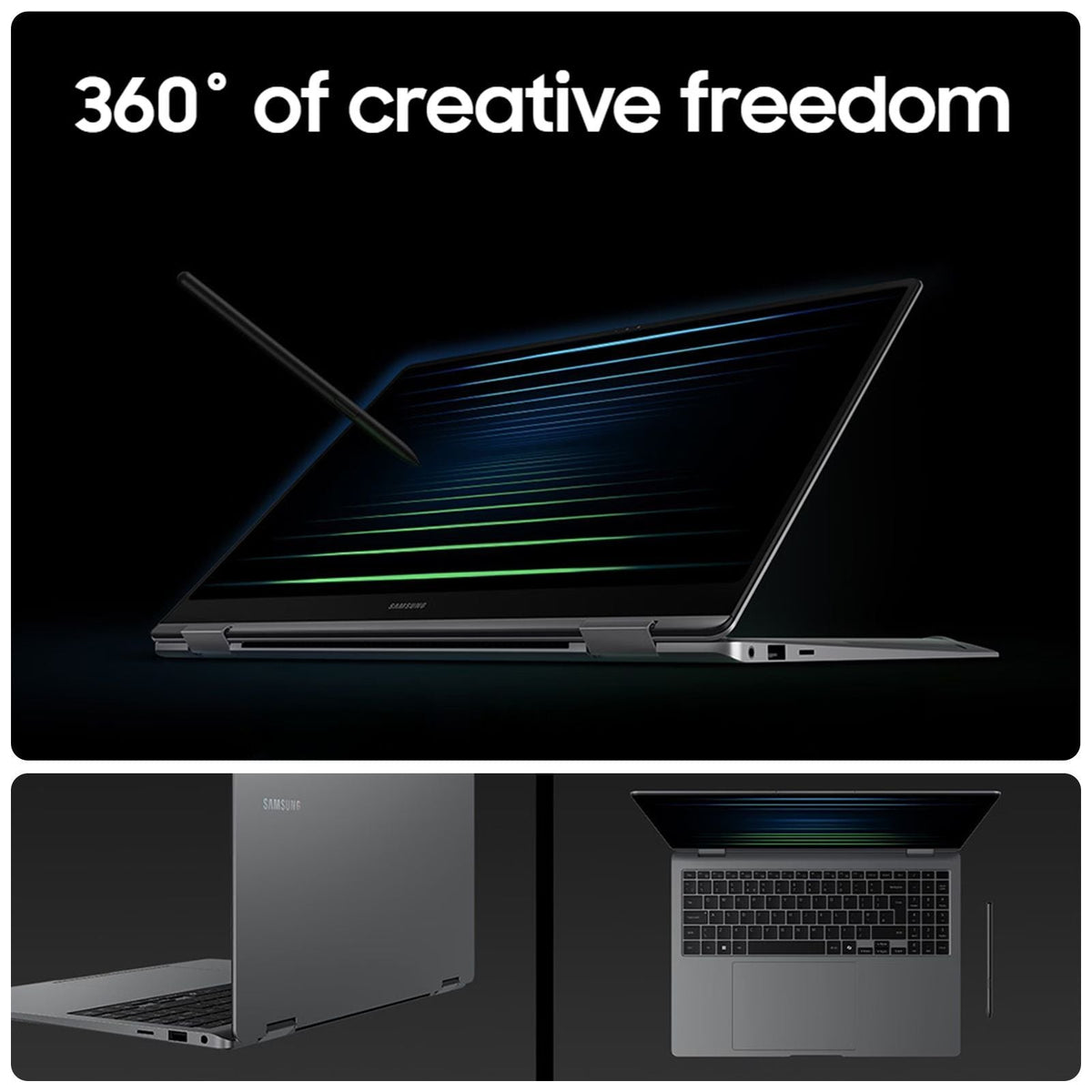 SAMSUNG Galaxy Book5 Pro 360 Intel Core Ultra 7 Touchscreen 2-in-1 Laptop (16GB, 512GB SSD, Windows 11 Home, 8GB Graphics, 15.9 inch WQXGA Plus AMOLED Display, MS Office 2021, Gray, 1.69 KG)
