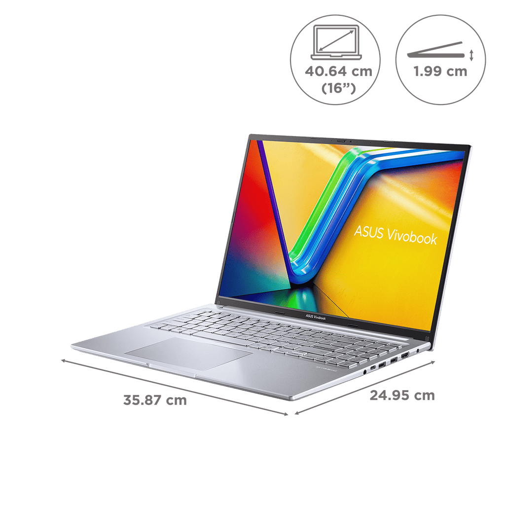 ASUS Vivobook 16 X1605VA-MB1627WS Intel Core i5 13th Gen Thin & Light Laptop (16GB, 512GB SSD, Windows 11 Home, 16 inch WUXGA IPS Display, MS Office 2024, Cool Silver, 1.88 KG)