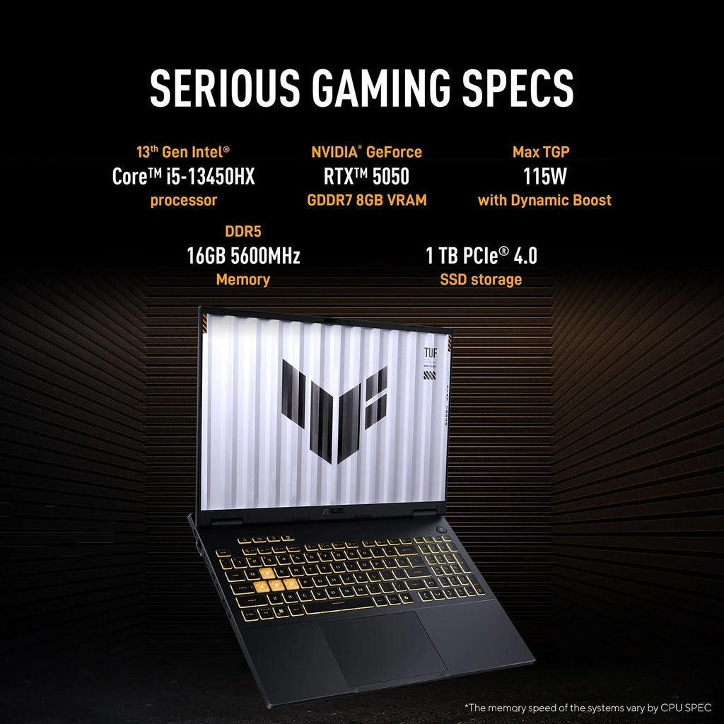 ASUS TUF F16 FX608JH-RV057WS Intel Core i5 13th Gen Gaming Laptop (16GB, 1TB SSD, Windows 11 Home, 8GB Graphics, 16 inch 165 Hz FHD+ WUXGA Display, NVIDIA GeForce RTX 5050, MS Office Home 2024, Jaeger Gray, 2.20 KG)