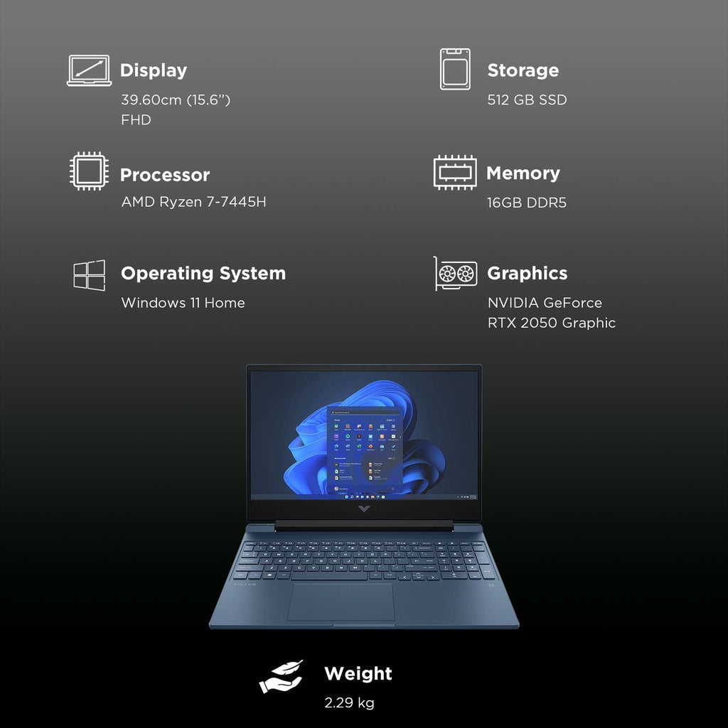 HP Victus 15-fb3123AX AMD Ryzen 7 Gaming Laptop (16GB, 512GB SSD, Windows 11 Home, 4GB Graphics, 15.6 inch 144 Hz Full HD Display, NVIDIA GeForce RTX 2050, MS Office Home 2024, Mica SIlver, 2.29 KG)