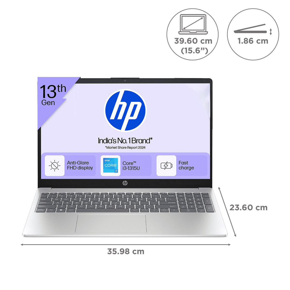 HP 15-fd0691TU Thin & Light Laptop (12GB RAM, 512GB SSD, Windows 11 Home, 15.6 inch Full HD Display, Natural Silver, 1.59 KG)