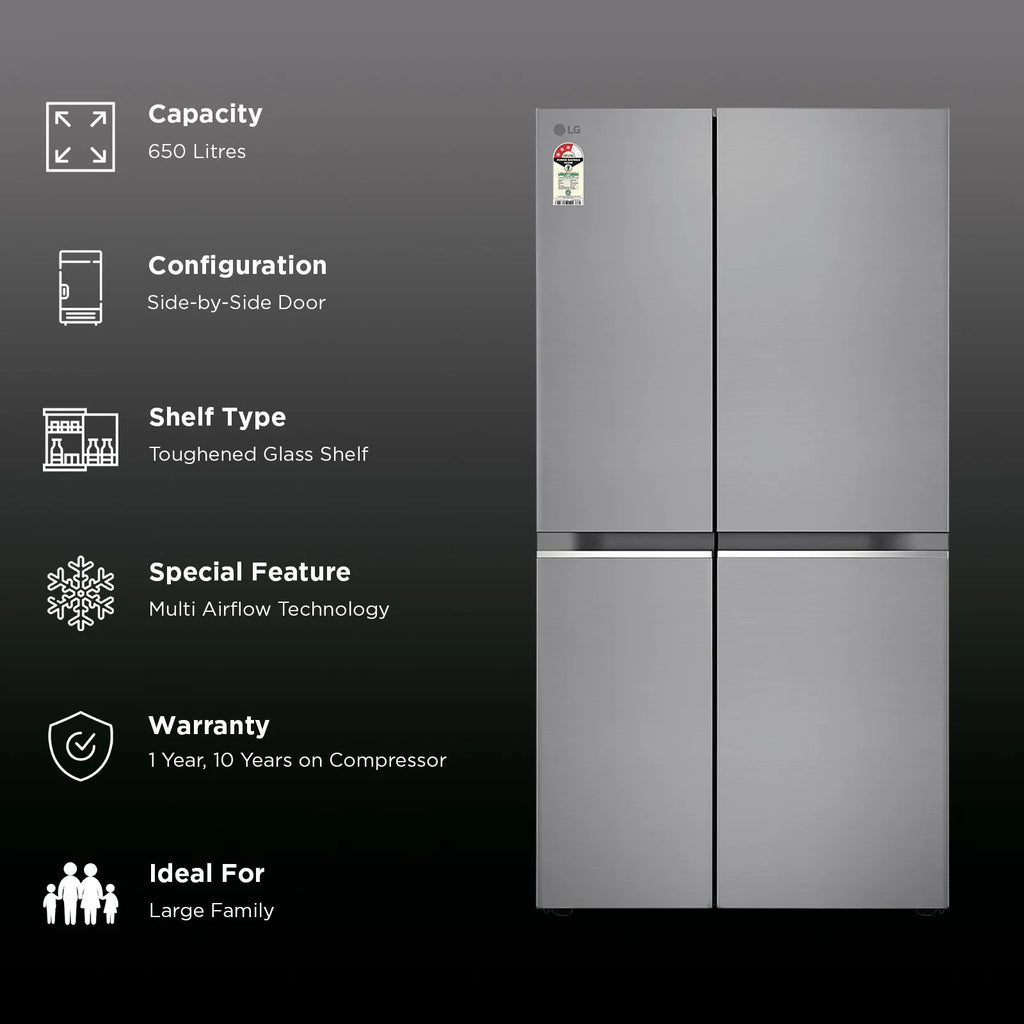 LG 650 Litres 3 Star Frost Free Side by Side Refrigerator (GL- B257HPZ3, Shiny  Steel)