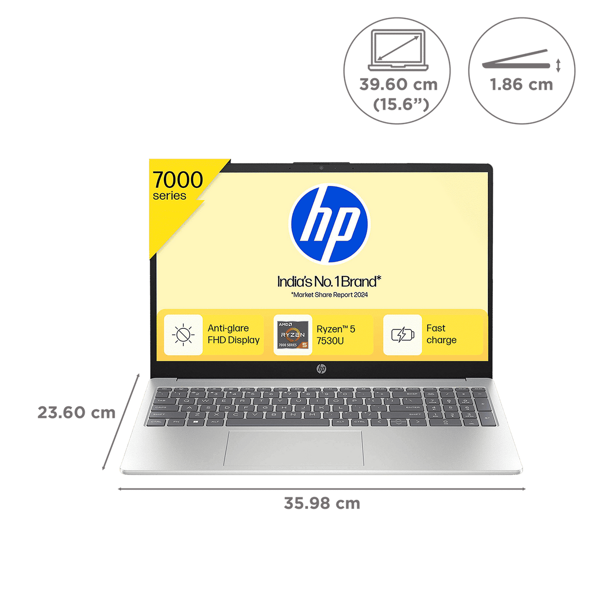 HP 15-fc0703AU AMD Ryzen 5 Thin & Light Laptop (16GB, 512GB SSD, Windows 11 Home, 15.6 inch Full HD Display, Natural Silver, 1.59 KG)