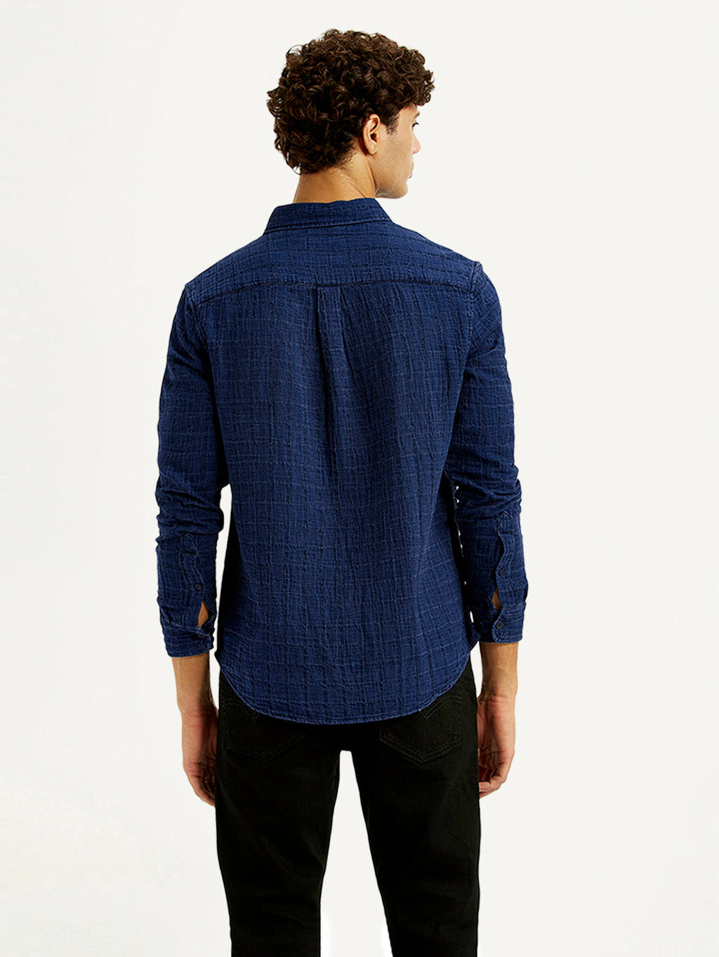Men's Textured Dark Blue Slim Fit Shirt