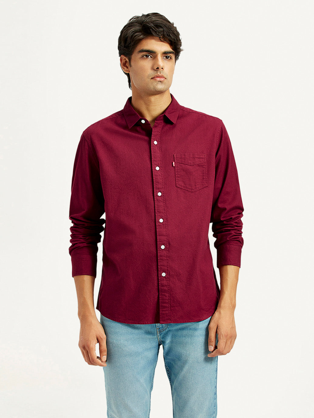 Men's Solid Maroon Slim Fit Shirt
