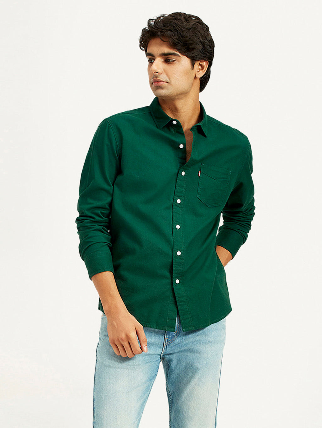 Men's Solid Dark Green Slim Fit Shirt