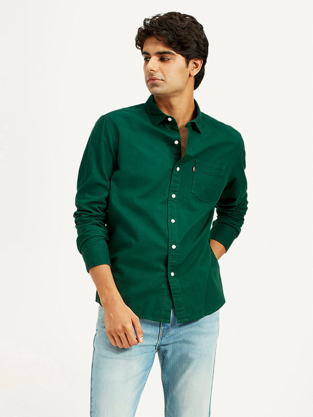 Men's Solid Dark Green Slim Fit Shirt